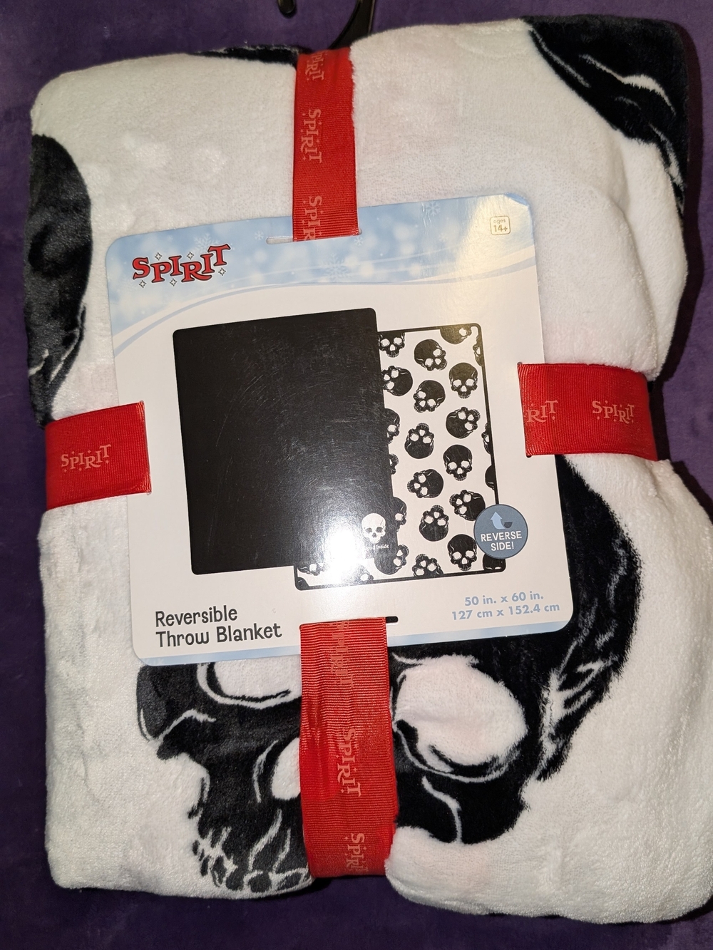 NWT Spirit Halloween Reversible Skull Throw Blanket 50x60 Deadstock